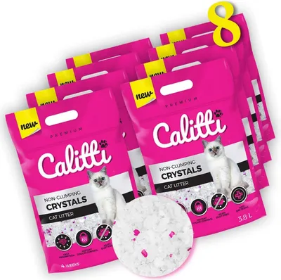 Produktbild von Calitti - Silikat Katzenstreu | Premium Crystals Silikatstreu | Antibakteriell Katzensand | 8-er Set 8 x 3,8 L = 30 L