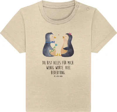 Produktbild von Mr. & Mrs. Panda Organic Baby Shirt Pinguin Pärchen 6. - 12. Monat - Natural Raw - Geschenk, Liebesbeweis, , T-Shirt, Hochzeit, Liebe, Baumwolle, Babyshirt