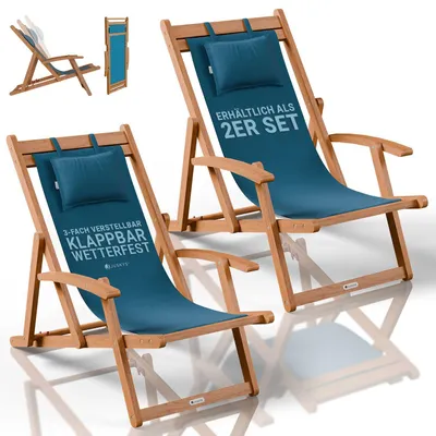 Produktbild von JUSKYS® Sonnenliege Tavira Petrol - klappbar, verstellbar, 2er Set, Akazienholz