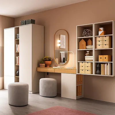 Produktbild von Jugendzimmer Set 5-teilig FIER-129 mit Kleiderschrank in kaschmir mit Eiche