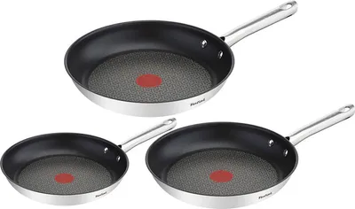 Produktbild von Tefal Duetto 3-teiliges Bratpfannen-Set, 20/24/28 cm, Antihaftbeschichtung, geeignet für alle Herdarten, auch für Induktionsherde, Edelstahl/schwarz