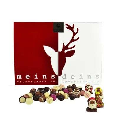 Produktbild von Peters Mit Genuss verführt | Adventskalender Meins & Deins | 48 Pralinen | Mit Alkohol | Weihnachtskalender | Pralinen | Schokolade| Geschenk | Advent