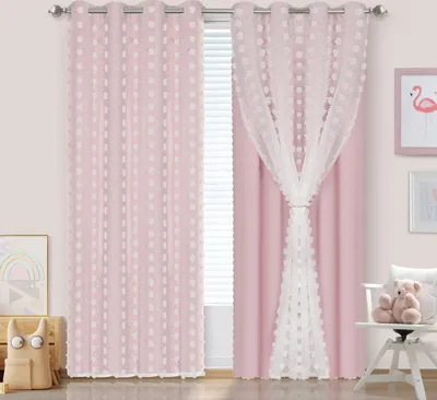 Produktbild von Vorhang Kinderzimmer Ösenvorhang Sterne Doppellagige Gardinen Verdunklungsvorhänge mit Voile, 1er Set, H213xB132cm, Rosa
