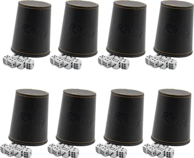 Produktbild von 8 Würfelbecher 48 Würfel Knobelbecher Lederwürfelbecher Kunstleder Spiel Würfel Set