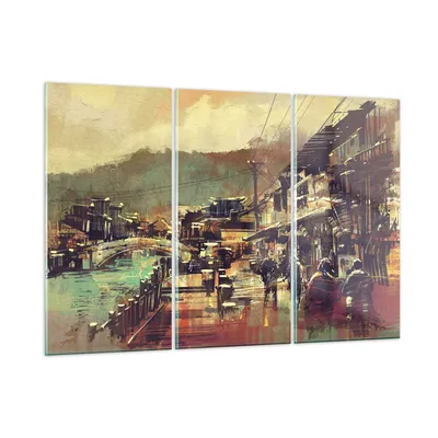 Produktbild von Bilder auf glas - Brücke Straße Fluss - 165x110cm - Glasbilder - Wandbilder - Kunstdruck - zum Aufhängen bereit - Wanddekoration aus Glas - Glas Bilder - Wandbild auf Glas - 3 Teile - GCE165x110-3515