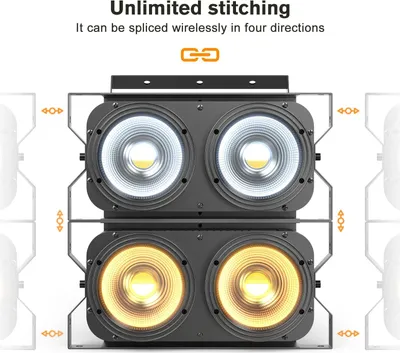Immagine prodotto di Luce LED accecante per il pubblico - COB PAR a 2 teste - 200 W - DMX512 8 canali - Attivazione sonora Master-Slave Auto - 90-240 V - Bianco caldo