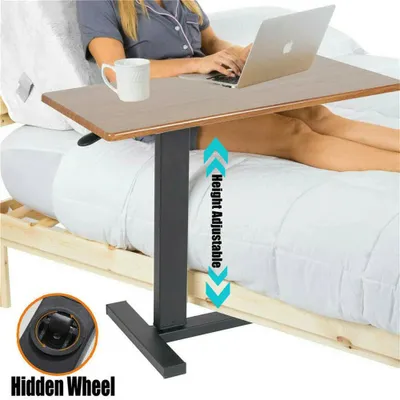 Image de Table de chevet mobile - Table d'appoint sur roulettes - Table pour ordinateur portable - Support pour ordinateur portable - Bureau pour ordinateur portable - Mobile