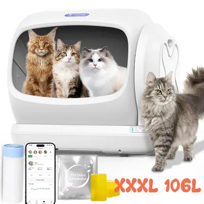 Produktbild von Intelligente selbstreinigende Katzentoilette - C42 - Kapazität 106 L - Halbgeschlossen - Bluetooth + WLAN 2,4 GHz App - Abfallbehälter 6,7 L - Weiß