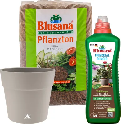 Produktbild von LENI Classic Blumentopf beige-grau Hydrokultur-Set mit Pflanztopf inkl. Substrat & Dünger Übertopf für Outdoor & Indoor