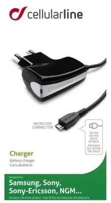 Zdjęcie produktu dla Cellularline ACHMICROUSB1, Wewnętrzna, Prąd przemienny, 1,6 m, Czarny