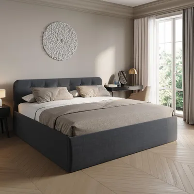 Obrázok produktu pre Home Collective Čalúnená posteľ 200 x 200 cm Dvojlôžková posteľ s nastaviteľným roštom a úložným priestorom, čalúneným čelom, vyrobená v Nemecku | Antracit