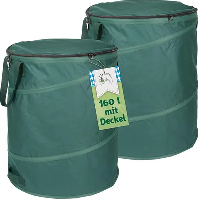 Produktbild von TTL GARDEN 2×160L Pop Up Gartensack Deluxe mit Deckel – 2er Set 160L 600D Oxford