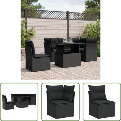 Produktbild von The Living Store 6-tlg. Garten-Sofagarnitur mit Kissen Schwarz Poly Rattan