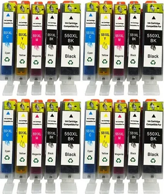 Produktbild von 20 kompatible Tintenpatronen Canon PGI-550 black & CLI-551 cyan, magenta, yellow und black in XL Füllmenge für Canon Pixma IP7240, IP7250, IP5720, IP8750, IX6820, IX6850, MG5450, MG5550, MG5650, MG5655, MG6350, MG6420, MG6450, MG6650, MG7120, MG7150, MG7550, MX725, MX922, MX925