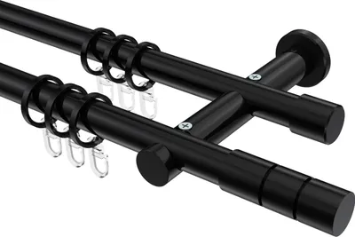 Produktbild von Interdeco Gardinenstange / Vorhangstange Schwarz, Typ Platon Elanto (Rillenzylinder), 20 mm Ø 2-läufig, 200 cm