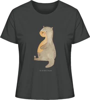 Produktbild von Mr. & Mrs. Panda Kurzarmshirt Damen Otter Bauch Größe L - Anthrazit - Geschenk, Satt, voll Gefuttert, Sportmuffel, Zufrieden, Seeotter See, T-Shirt, Basic Shirt, Oberteil