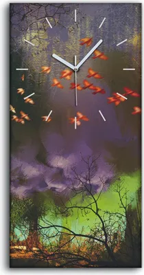 Produktbild von Küche Wohnzimmer Wand Leinwand Uhr 30x60 Malerei Abstrakte Bäume Vögel Wolken - weiße Hände