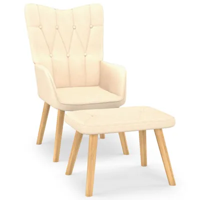 Image de Chaise de relaxation avec tabouret Crème Tissu