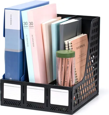 Produktbild von Zeitschriftenablage, Schreibtisch-Organizer, Aktenordner fš¹r Bš¹roorganisation und Aufbewahrung mit 3 vertikalen F?chern, Aktenaufbewahrungs-Organizer-Zeitschriftenhalter