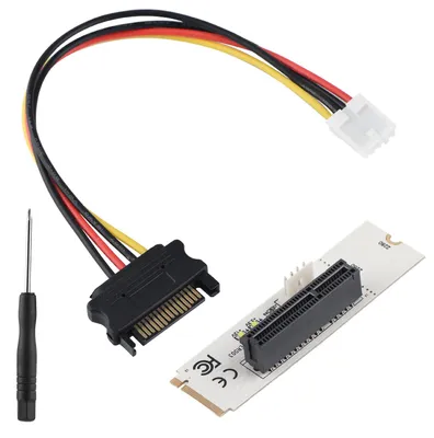 Image de Adaptateur NGFF M.2 (connecteur M) vers carte riser PCI-E Express 4x avec indicateur de tension LED et câble d'alimentation SATA