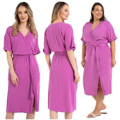 Produktbild von Kleid - Damenkleid Größe M - Midikleid rosa - Viskosekleid - Wickelkleid