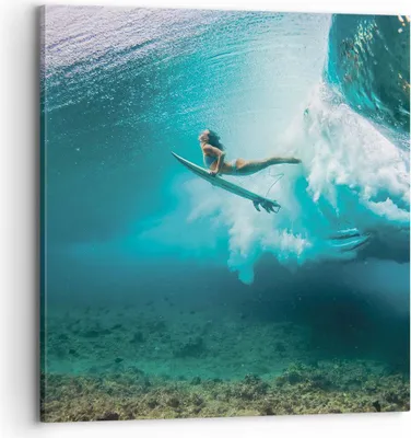Produktbild von Bild auf Leinwand - Leinwandbild - Einteilig - Surfen Unterwasser Frau - 70x70cm - Wand Bild - Wanddeko - Wandbilder - Leinwanddruck - Bilder - Wanddekoration - Leinwand bilder - AC70x70-4898
