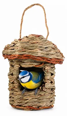 Productafbeelding van Handgevlochten vogelhuisje van natuurgras, 13 x 8 cm, ingang 5 cm