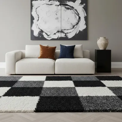 Teppich Hochflor Karo Polypropylen Wohnzimmer Shaggy_Läufer_#sku_BARKLIFE601101501BLACK-BARKLIFE801501501BLACK-BARKLIFE1201701501BLACK-BARKLIFE1602301501BLACK-BARKLIFE2002901501BLACK#