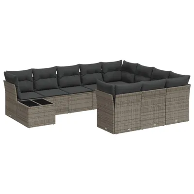 Produktbild von vidaXL 11-tlg. Garten-Sofagarnitur mit Kissen Grau Poly Rattan
