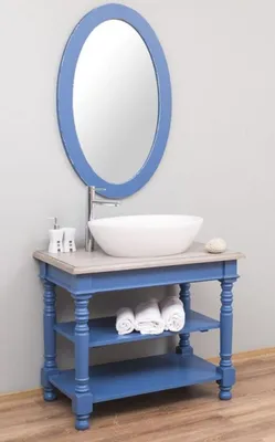 Image de Casa Padrino Ensemble salle de bain style campagne bleu / gris clair - 1 lavabo & 1 miroir mural - Meubles de salle de bain en bois massif style campagne