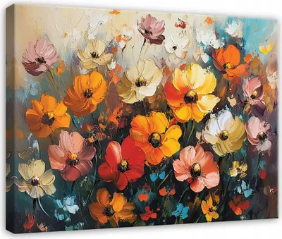 Produktbild von Leinwandbild - Bilder Blumen Wiese Pastell - 100x70 cm - Leinwandbilder Wandbild XXL Wanddekoration Design Wohnzimmer Schlafzimmer Flur Büro Küche