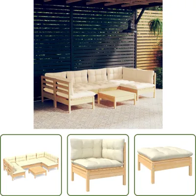 Produktbild von The Living Store 7-tlg. Garten-Lounge-Set mit Creme Kissen Massivholz Kiefer