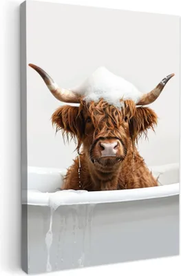 Produktbild von MuchoWow® - Leinwandbilder - Schottischer Highlander - Bad - Kuh - Tiere - Schaumstoff, Wandbild, Wanddeko Bilder Wohnzimmer, 20x30 cm
