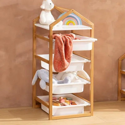 Productafbeelding van Eazy Living opbergkast met 4 dozen, kleur: wit