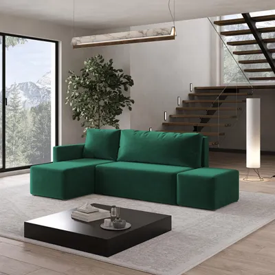 Produktbild von Masseno Ecksofa VELOTTI L-S mit Schlaffunktion L-Form, Sofa mit Bettkasten, Wohnzimmersofa, Couch, Soffa, Bettsofa, Couchgarnitur- Grün, KRONOS 19