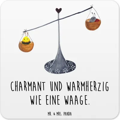 Produktbild von Mr. & Mrs. Panda Tassenuntersetzer Sternzeichen Waage 6er Set - Weiß - Geschenk, Coaster, Gleichgewicht, Tischuntersetzer, Biene, Glas-Untersetzer, Marienkäfer, Hummel