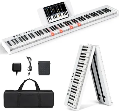 Zdjęcie produktu dla Pianino cyfrowe E-Piano – klawiatura 88 klawiszy – składane – przenośny zestaw – dla dzieci i dorosłych – białe