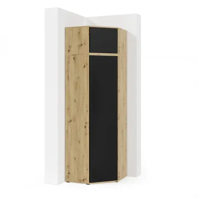 Produktbild von Eckschrank "Modulo", Kleiderschrank und Schrankaufsatz, Artisan/Schwarz Matt
