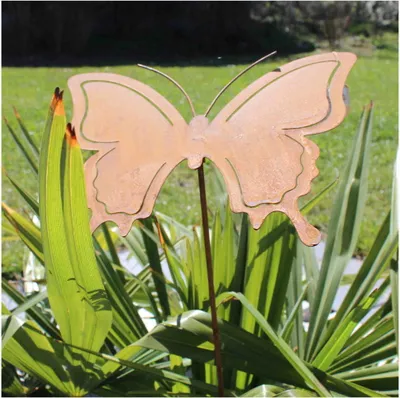Produktbild von Schmetterling Gartenstecker L88cm Blumenstecker Gartendeko Edelrost oder weiß, Farbe:rost
