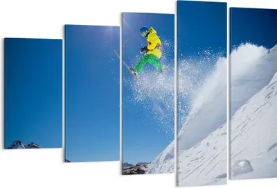 Produktbild von Bild auf Leinwand - Leinwandbild - Ski Winter Schnee Berg - 150x100cm - Wand Bild - Wanddeko - Leinwanddruck - Bilder - Kunstdruck - Wanddekoration - Leinwand bilder - Wandkunst - EG150x100-2856