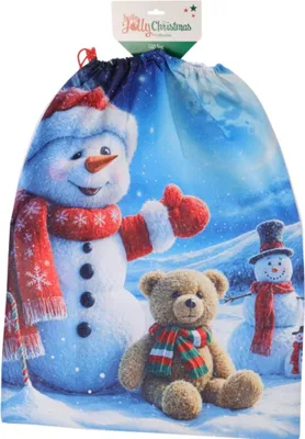 Produktbild von Weihnachtlicher Geschenksack 60×78 cm mit Schneemann – Großer Geschenkbeutel aus Polyester – Wiederverwendbarer Weihnachtsbeutel mit Kordel und Pompons – Umweltfreundliche Geschenkverpackung – Christmas Decoration