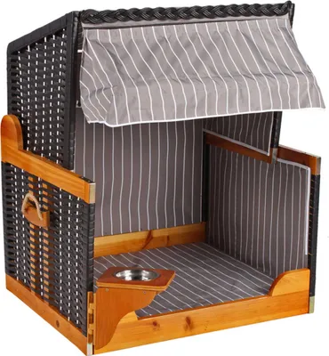 Produktbild von Hundestrandkorb Wacholder und Rattan, Hundebett Grau 80x65x95 cm, Haustierstrandkorb