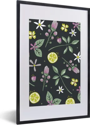 Produktbild von MuchoWow® Gerahmtes Poster Sommer - Blumen - Obst - Schwarz 40x60 cm - Poster mit Schwarzem Bilderrahmen Wandposter Rahmen Foto Bilder - Poster in Rahmen