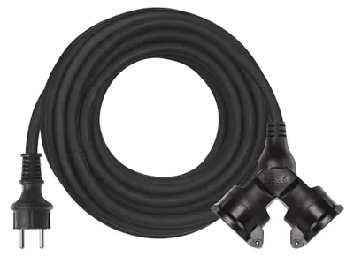Venkovní prodlužovací kabel 15 m / 2 zásuvky / černý / guma / 230 V / 1,5 mm2