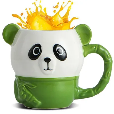 Image de Tasse en céramique panda, 550 ml, avec anse en bambou, couleur verte