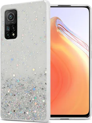 Produktbild von Cadorabo Hülle für Xiaomi Mi 10T / Mi 10T PRO in Transparent mit Glitter Schutzhülle aus flexiblem TPU Silikon mit funkelnden Glitter Case Cover Etui Handy Hülle