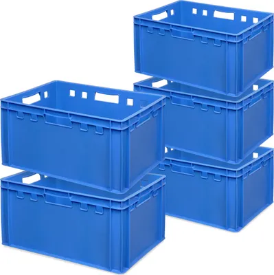 Produktbild von 5x Fleischkasten/ Eurobehälter E3, LxBxH 600 x 400 x 300 mm, lebensmittelecht, blau