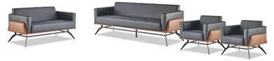 Produktbild von Ledersofas Schwarz Braun Sofa-Set 3-Sitzer 2-Sitzer Sessel Couch Komplett