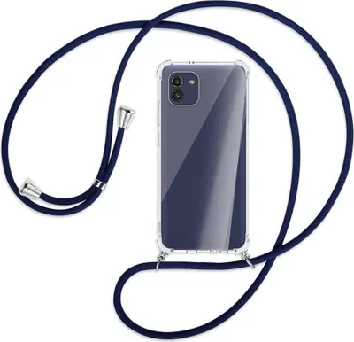 Produktbild von Handykette Backcover-Schutzhülle mit Band (Metall silberfarben) für Samsung Galaxy A03 4G - dunkelblau