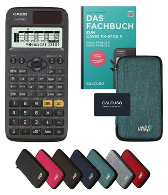 Produktbild von Casio fx-87DE X inkl. Schutztasche Türkis & Fachbuch (80 Seiten, DIN A5) – Wissenschaftlicher Rechner – Smart Set